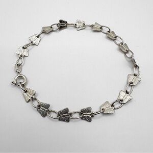 Butterfly chain bracelet, vintage Italian sterling 925 silver, 7”